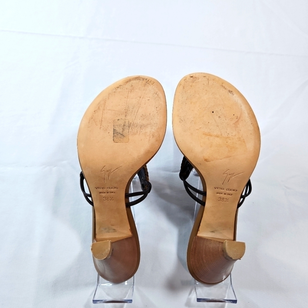 Giuseppe Zanotti Brown Leather Diamond Detail Sandals Size 8.5 - Picture 2 of 7